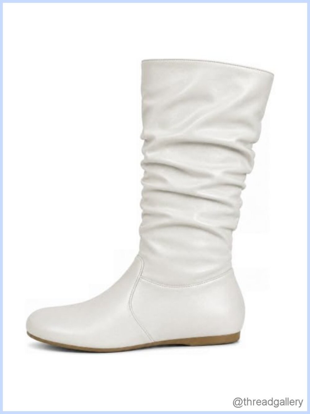 Faux Leather Slouchy Mid-Calf Flat Dress Boots Inside Zipper Comfort